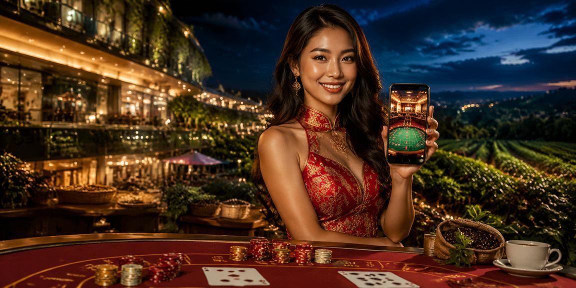 Ánh đèn neon rực rỡ bên bàn game bài tại vịnh Hạ Long buổi tối