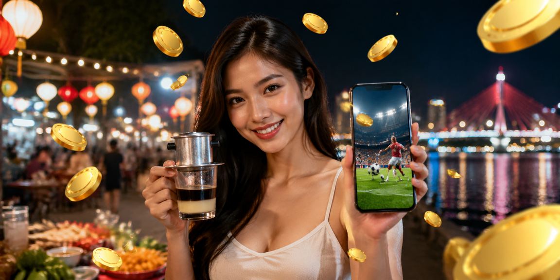 Người chơi thư giãn thưởng thức cà phê bên cạnh màn hình cá cược thể thao tại Đà Nẵng